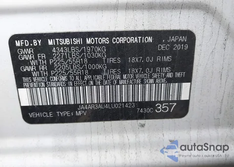 2020 Mitsubishi Outlander Sport 2.0 Be from USA, damaged, VIN JA4AR3AU4LU021423